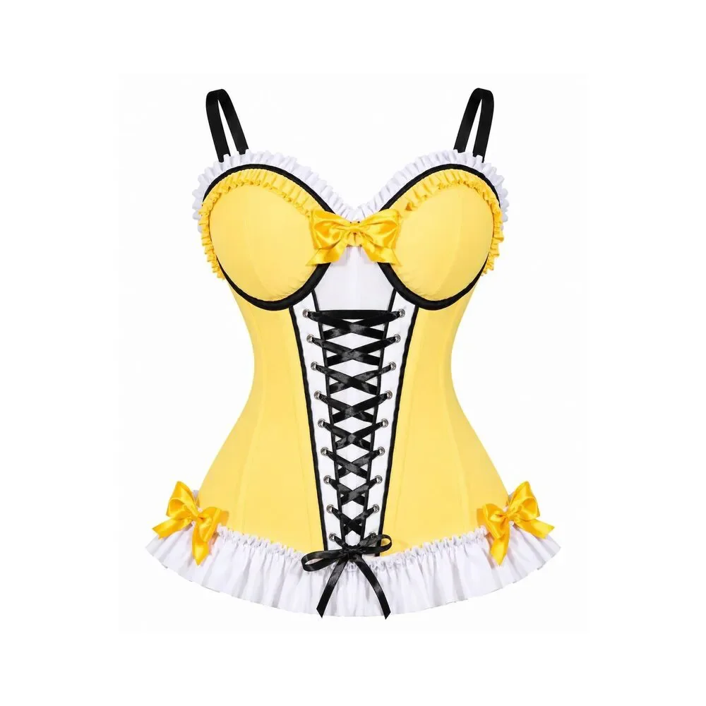 PRE-ORDER Lavish Yellow/White/Black Stretch Lycra Bustier Corset with Underwire